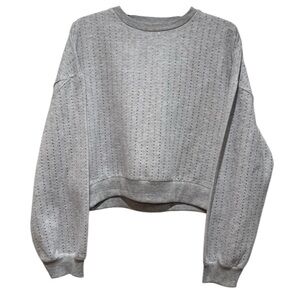 Topshop Women Rhinestone Embellished Crop Sweatshirt Medium M Light Gray Casual